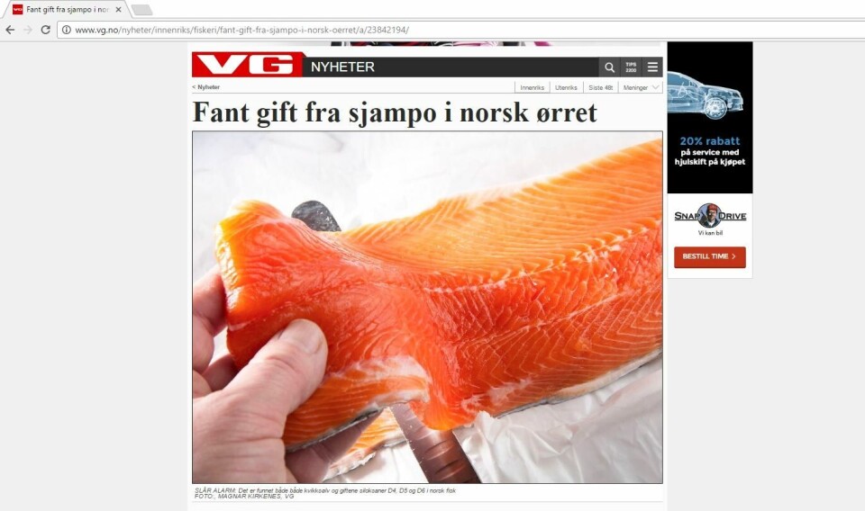 Faksimile av oppslaget om shampogift i VG.