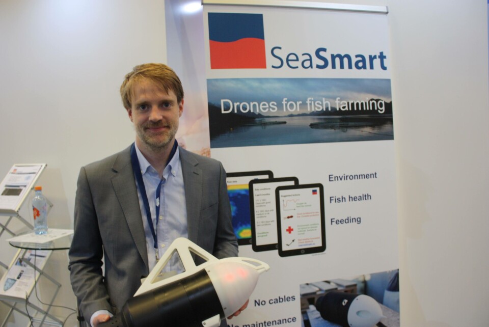 Andreas Morland og Seasmart vant med sin undervannsdrone som kan måle og overvåke tilstanden i merden.