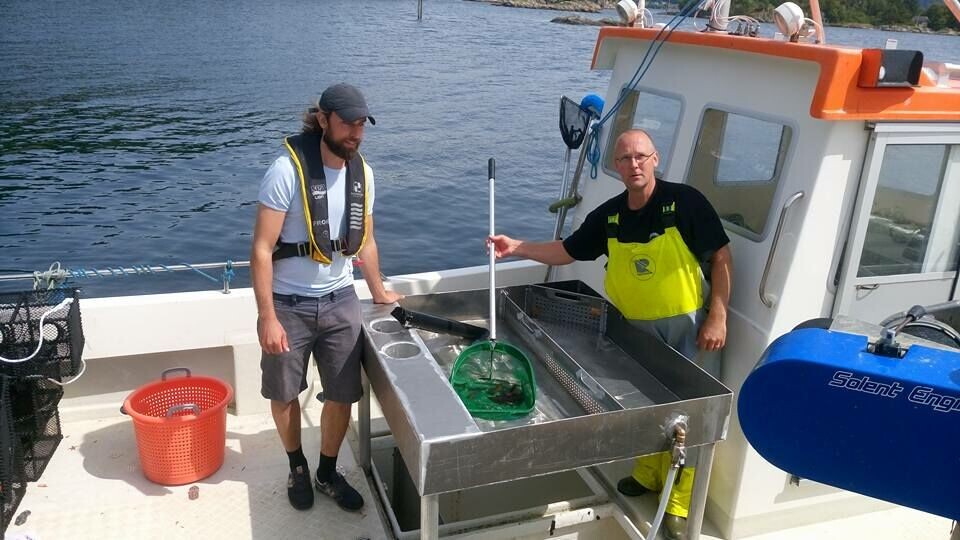 Kim Halvorsen fra Havforskningsinstituttet her sammen med Johan Lindhom i Fjordservice AS. Foto: Fjordservice.