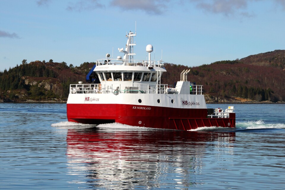 KB NORDLAND ble overlevert fra Fitjar Mekaniske Verft AS til KB Dykk AS 23. mars 2016, og skal inn i langtidskontrakt med Marine Harvest Region Nord. Foto: KB Dykk AS