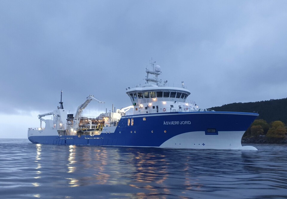 Brønnbåten Åsværfjord på prøvetur i Sognefjorden. Fartøyet er bygg 151 fra verftet og skal overleveres til Frøy. Foto: Havyard Leirvik AS. Brønnbåten Åsværfjord på prøvetur i Sognefjorden. Fartøyet er bygg 151 fra verftet og skal overleveres til Frøy. Foto: Havyard Leirvik AS.