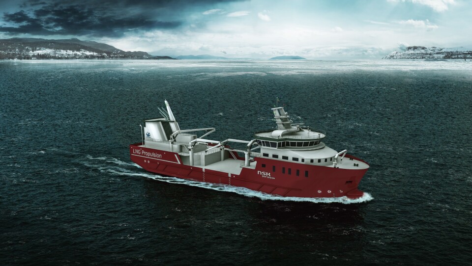 Verdens første LNG Hybrid brønnbåt bestilt av Nordlaks. Foto: NSK Ship Design - LNG Hybrid Brønnbåt