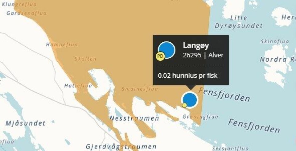 Onsdag ettermiddag ble det meldt om en ulykke ved Eide Fjordbruk sin lokalitet Langøy. Kart: Barentswatch.