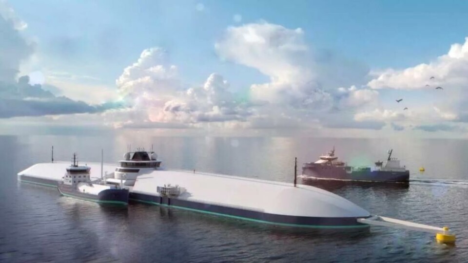 «Eidsfjord Giant» er en flåte med integrert lakseoppdrett, som skal være hele 270 meter langt og 45 meter bredt. Foto: Eidsfjord Sjøfarm/Rolls Royce.