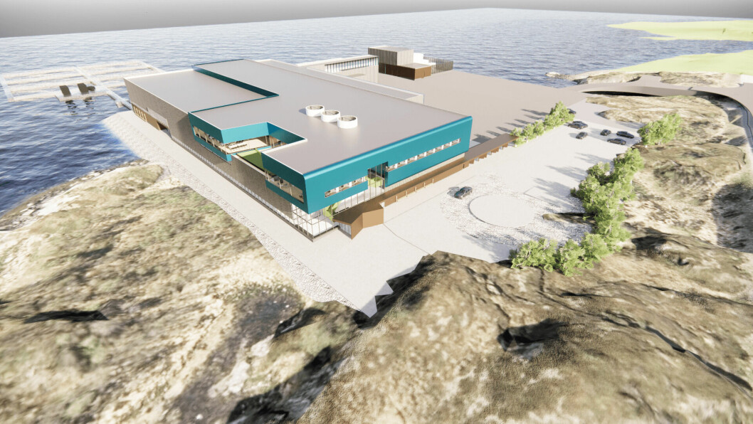 Illustrasjon av det nye lakseslakteriet til Eidsfjord Sjøfarm, som vil få en slaktekapasitet på 30 000 tonn i året.