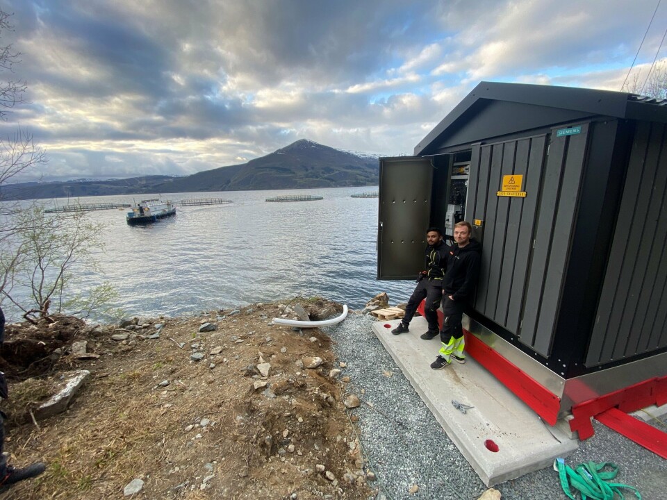 T.v Lewinsen Ignesias, t.h Tore Solheim, begge elektrikere for Eid Elektro. Foto Eid elektro