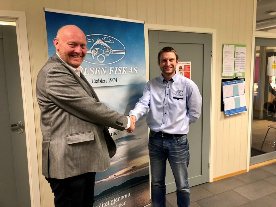 Direktør for ProZero Norge AS, Kjetil Nygaard og daglig leder i Emilsen Fisk, Roy Emilsen. Foto: Tuco Marine.