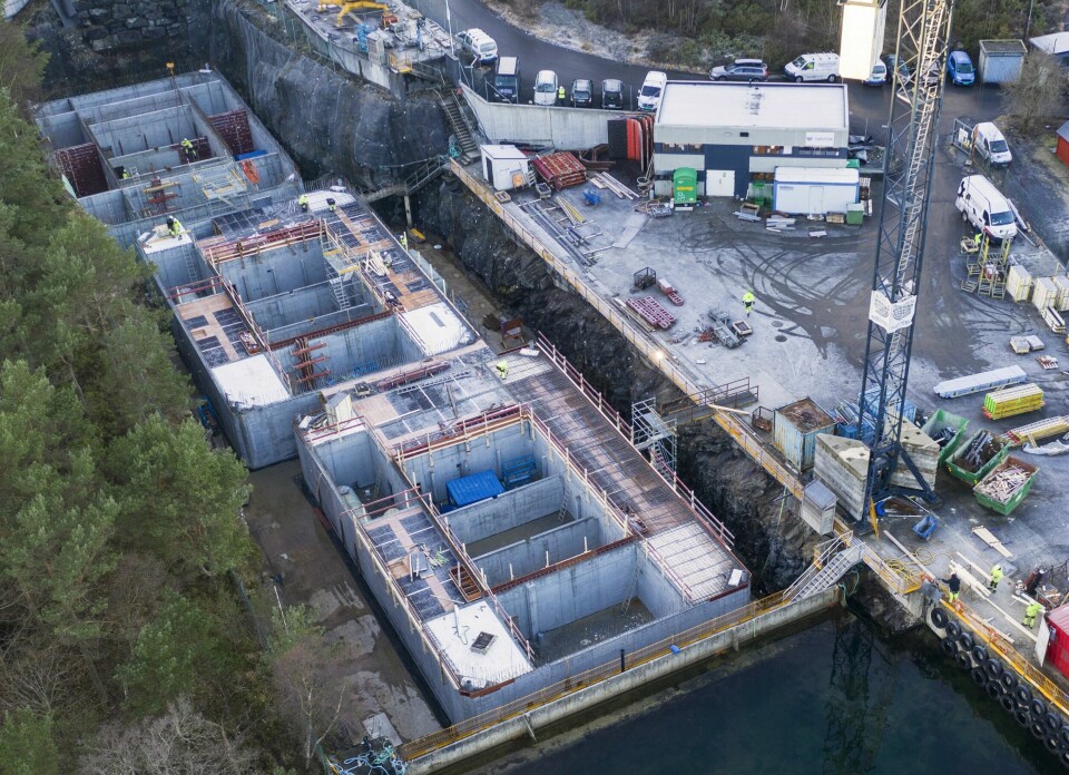 Fôrflåten som skal til GIFAS bygges på Stamsneset i Bergen. Foto: Endur Sjøsterk