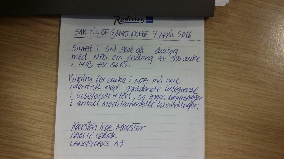 Forslag til endringer av lusegrense for 5 % økt MTB, skrevet av Langøylaks daglig leder Karsten Inge Møgster. Foto: Sjømat Norge.