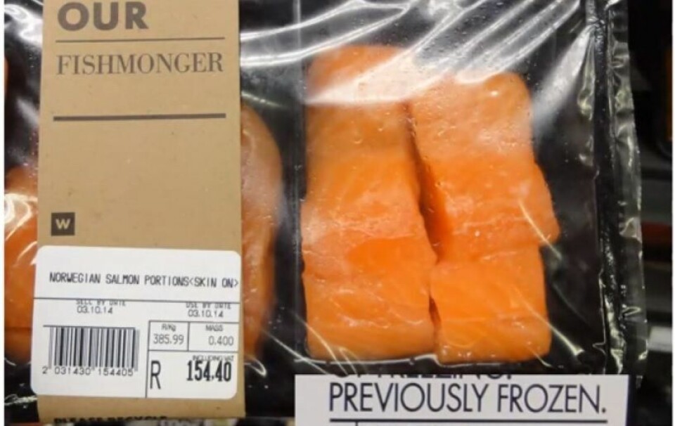 I Sør-Afrika har man etter hvert begynt å selge en del laks som har ankommet landet frossen, og så selges det tint i butikk. Kilde: Mats Heide, Nofima.