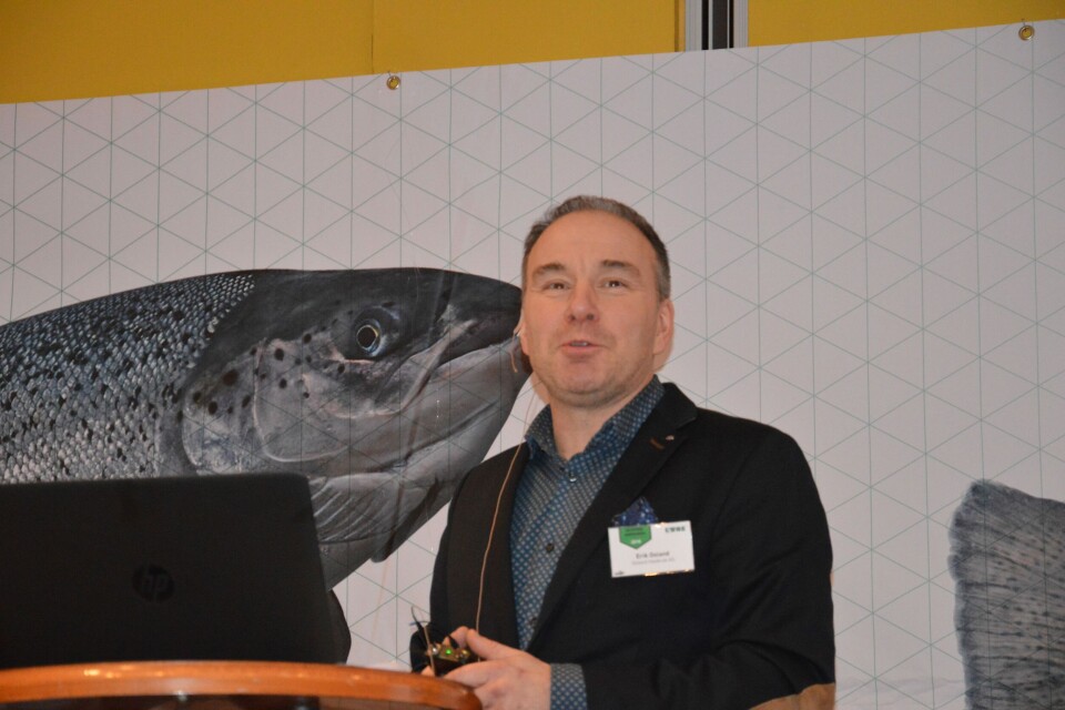 Erik Osland, daglig leder i Osland Havbruk., under Solstrandkonferansen 2018. Foto: Katarina Berthelsen.