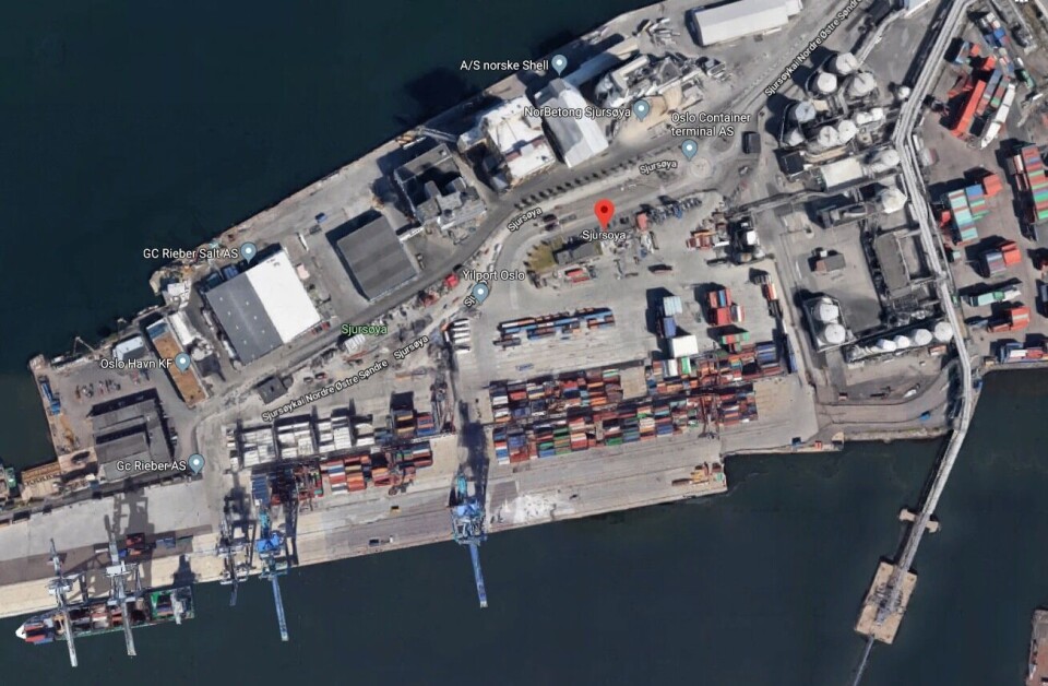 I containerhavnen på Sjursøya står 20,5 tonn laks i arrest. Kart: Google maps I containerhavnen på Sjursøya står 20,5 tonn laks i arrest. Kart: Google maps