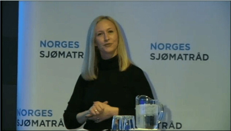 Renate Larsen administrerende direktør i Norges Sjømatråd. Foto: Screenshot.
