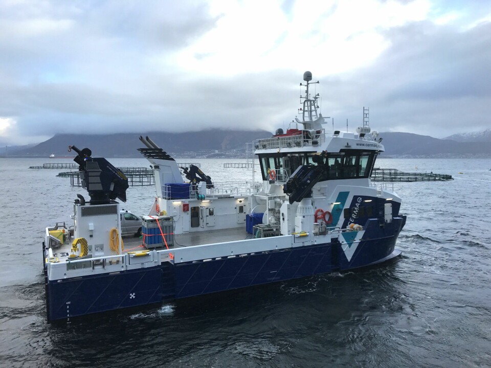 Det nye fartøyet skal brukes i ulike operasjoner, som fortøyningsarbeid, luse-bekjempelse, slepeoppdrag og diverse arbeid på merdene til Cermaqs lokaliteter i Nordland.Foto: Grovfjord Mek.