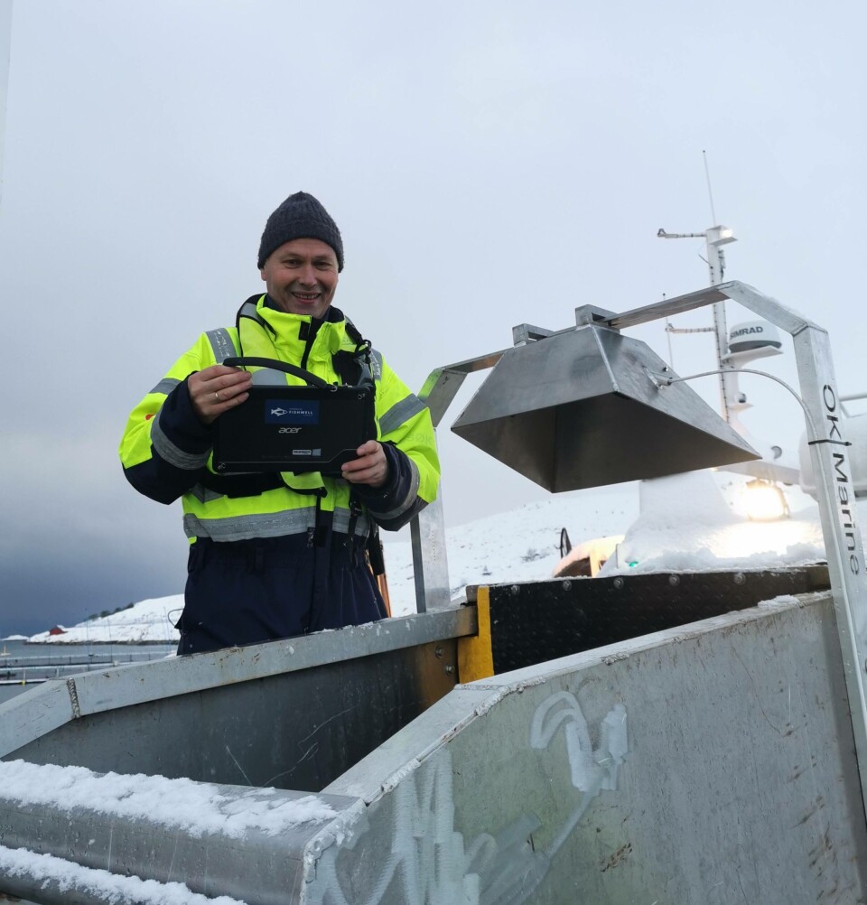 Kjell Wiik, CEO i Fishwell Technology med deres digitaliserte dødfiskteller. Foto: Fishwell