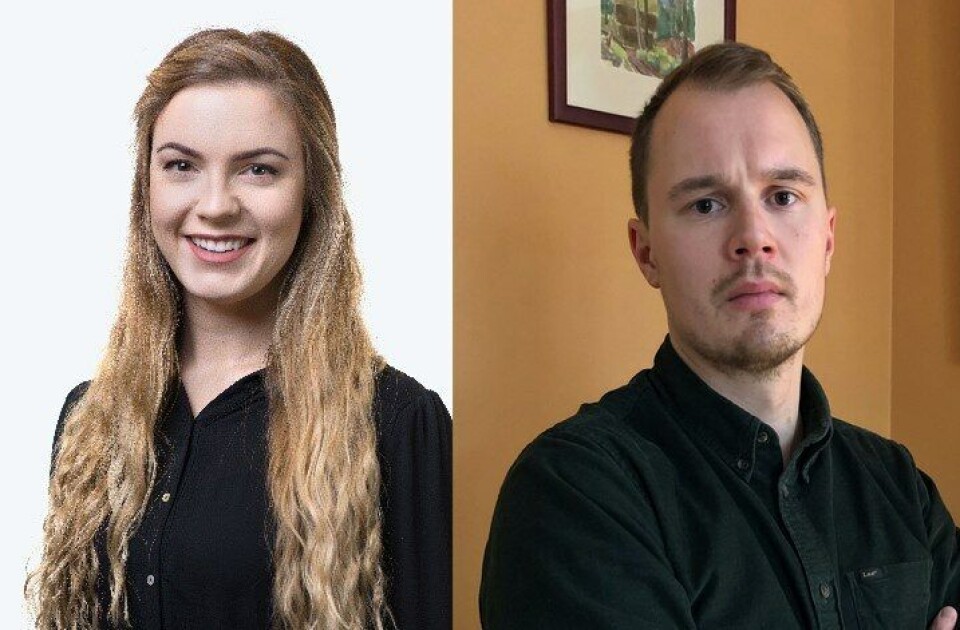 Kristrun Kristthorsdottir (t.v.) er styreleder i Akvaveterinærenes forening, mens Kristoffer Andreassen er styreleder i Tekna Havbruk og Fiskehelse. Foto: Privat.