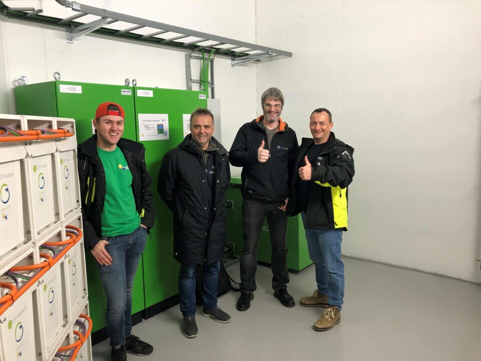 Fra venstre: Sander Bergesen(Fjord Maritime), Eivind Espeland(Sulefisk), Michael Niesar(Sulefisk) og Vidar Rabben(Fjord Maritime). Foto: Fjord Maritime