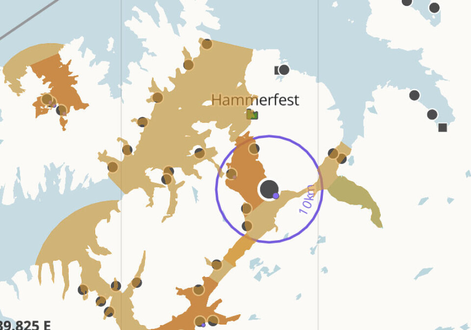 Lokalitet Stangnes. Kart fra Barentswatch.