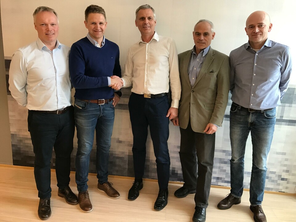 Trond Tuvstein, CFO SalMar ASAOlav-Andreas Ervik, Konserndirektør Oppdrett SalMar ASAJan-Emil Johannessen, Adm. dir SalmoBreed ASHåvard Bakke, Business Development Director SalmoBreed ASBård Skjelstad, Biologi og ernæringssjef SalMar ASA. Foto: Benchmark.