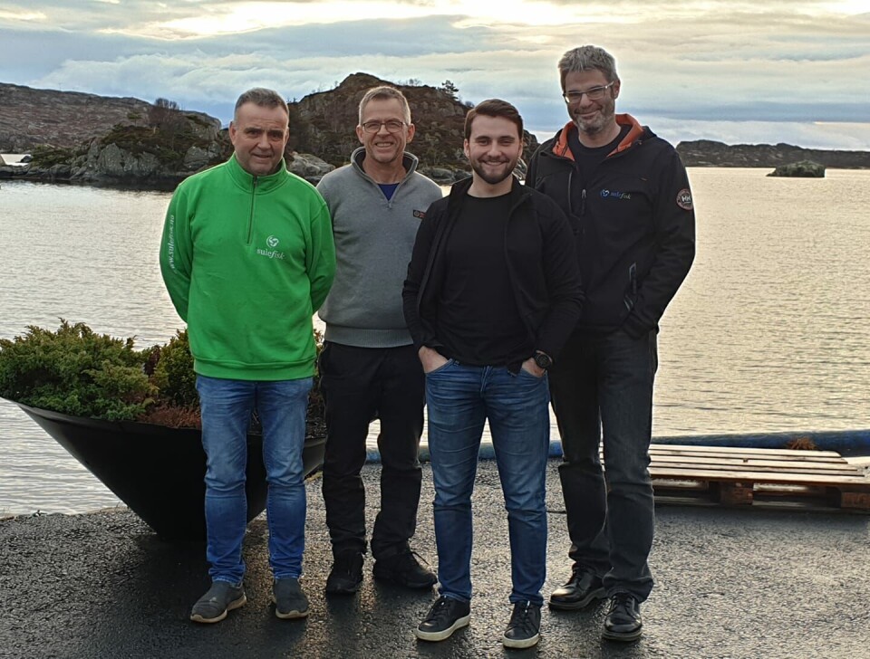 Fra venstre: Eivind, Øystein, Michael frå Sulefisk og Viktor Finseth fra Moen Marin. Foto: Sulefisk Fra venstre: Eivind, Øystein, Michael frå Sulefisk og Viktor Finseth fra Moen Marin. Foto: Sulefisk