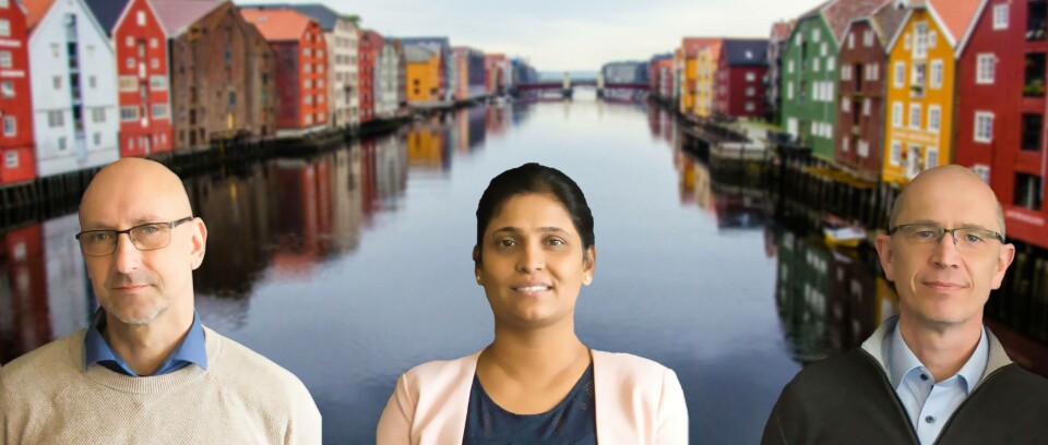 Rune Eriksen(t.v.), Yogini Khodke og Michael Köther forlater ScaleAQ og skal begynne i Billund Aquaculture Norways` nyetablerte avdeling i Trondheim. Fotomontasje: JHR Produksjon