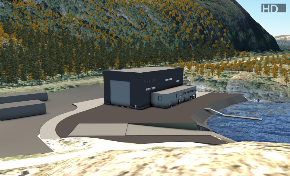 Folla Maritime Service AS i Flatanger har besluttet å investere om lag kr 30 millioner i nytt anlegg for virksomheten i Storlavika. Illustrasjon: Folla Maritime.