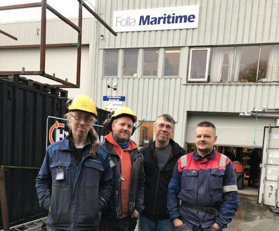 Folla Maritime har ansatt fire nye i staben sin. Disse er Mariej, Remi, Dariusz og Artur. Foto: Folla Maritime.