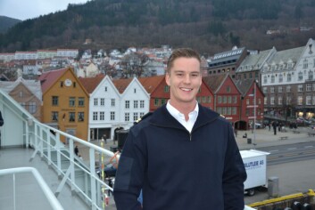 Maskinist Bendik Larsson har vært tre uker om bord på Norwegian Gannet og trives godt på den moderne slaktebåten. Foto: Ole Andreas Drønen. 