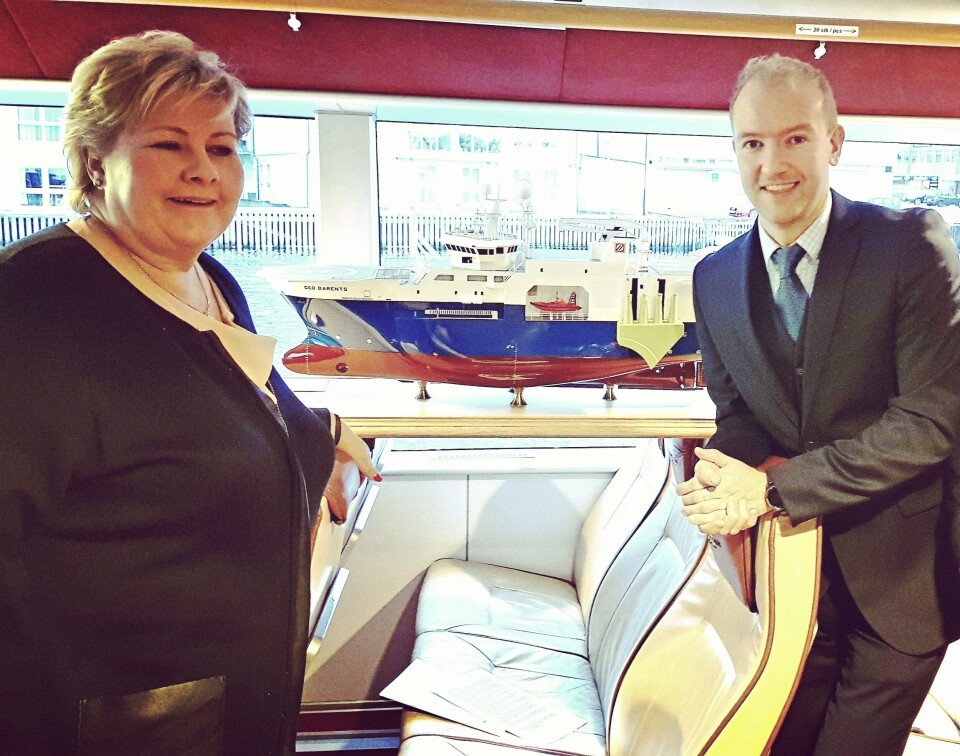 Regjeringen viser interesse for konseptet, her med Statsminister Erna Solberg og daglig leder Geir Arne Solheim. Foto: Privat.