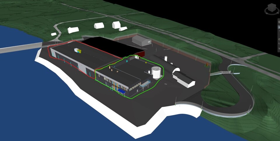 Utbygging av AquaGen sitt landbaserte stamfiskanlegg Profunda i Barstadvika. Nyeste utbygging (2021-22) er merket med grønt og forrige byggetrinn (2018) er merket med rødt. Deler av hallen merket med rødt vil innredes som del av den nye utbyggingen.