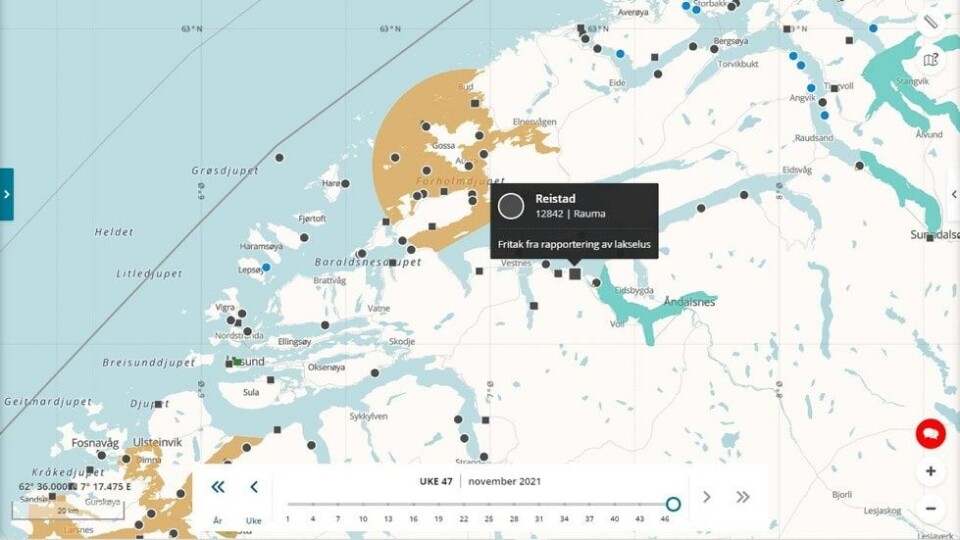 ILA ble påvist ved stamfiskanlegget på Reistad i Rauma kommune. Kart: BarentsWatch