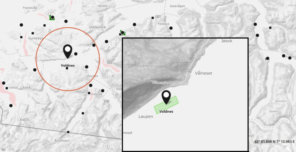 Mattilsynet melder om ILA-mistanke ved lokalitet Voldnes i Møre og Romsdal fylke. Kilde: Barentswatch.