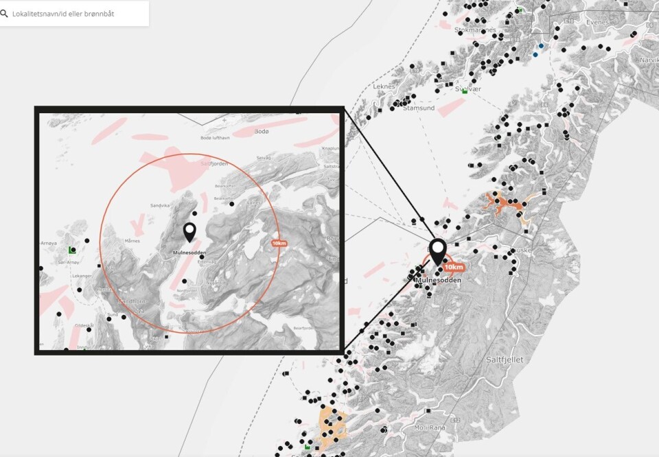 Det er mistanke om infeksiøs lakseanemi (ILA) ved sjølokaliteten 35617 Mulnesodden i Gildeskål kommune i Nordland fylke. Mowi Norway driver med oppdrett av laks på lokaliteten. Kartkilde: Barentswatch.