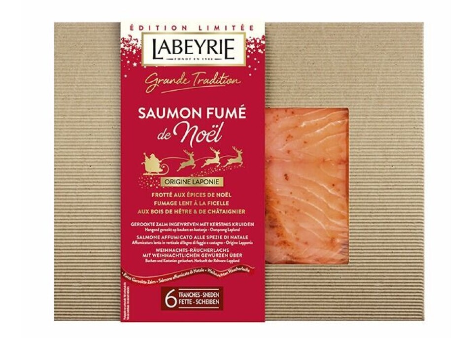 Den franske produsenten Labeyrie Fine Foods mottok under Seafood Expo den gjeve prisen “Seafood Excellence Global Best Retail Product” for sin julerøkte laks. Foto: Seafood Expo.