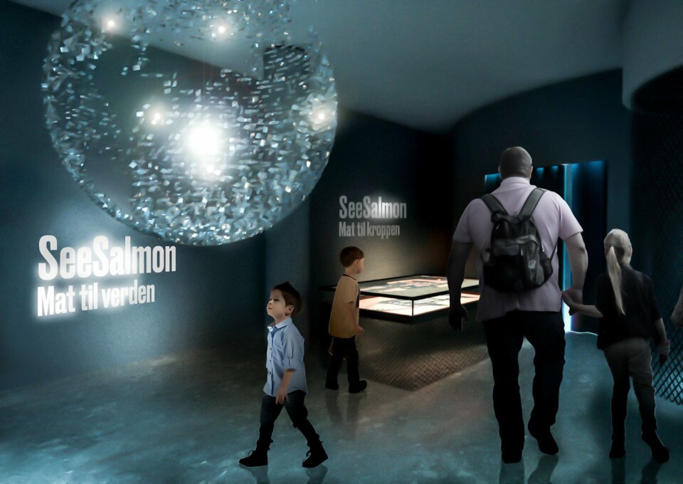 Refsnes Laks vil etablere unikt havbrukssenter. Her ser du illustrasjon av senteret der man har en utstilling og ventesone kalt laks – fra globalt perspektiv ned til deg og din kropp. Foto: Refsnes laks.