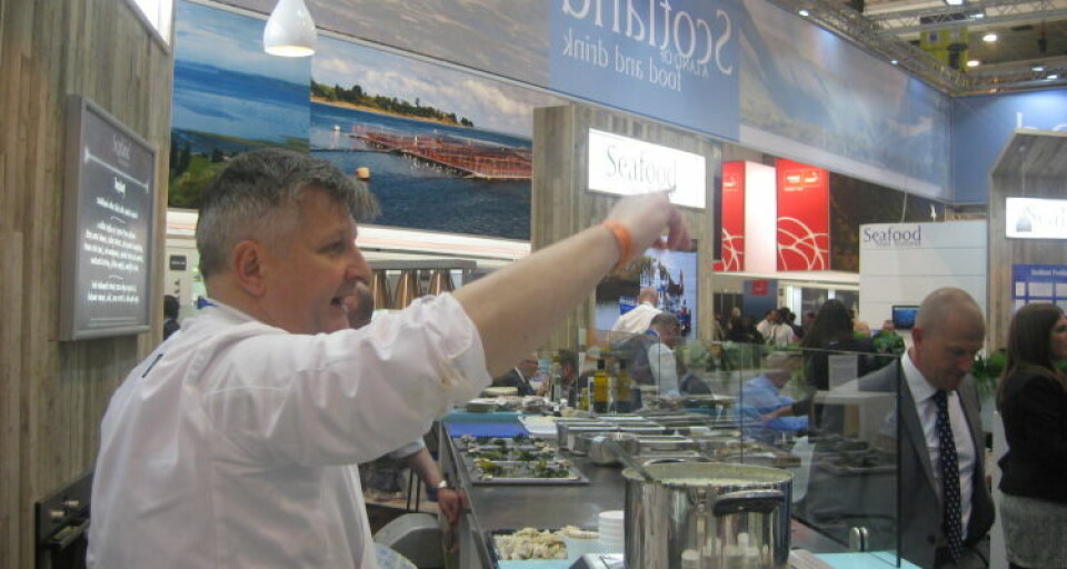 Seafood Expo 2016: Hos den skotske standen er det god stemning, selv om flere av selskapene har avlyst messen. Foto: Rob Fletcher.
