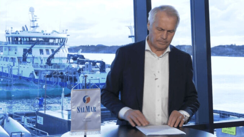 - Første kvartal ble et meget godt kvartal for SalMar-konsernet, sier konsernsjef Gustav Witzøe. Skjermdump fra SalMar sin fremleggelse av Q1.