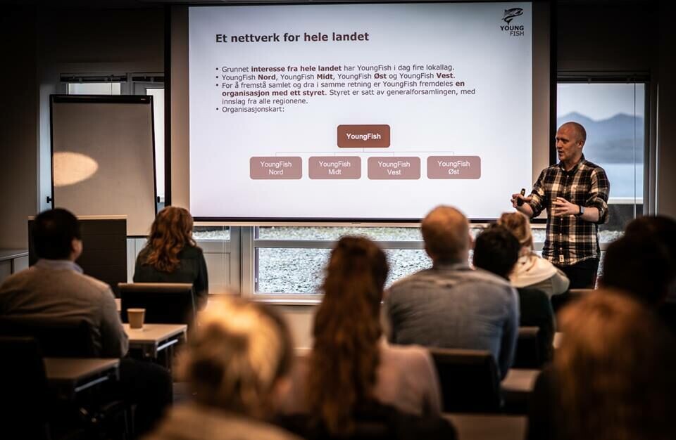 YoungFishs styreleder Carl Johan Sandberg på YF-konferanse nylig. Foto: Leif Kjetil Skjæveland, Skretting