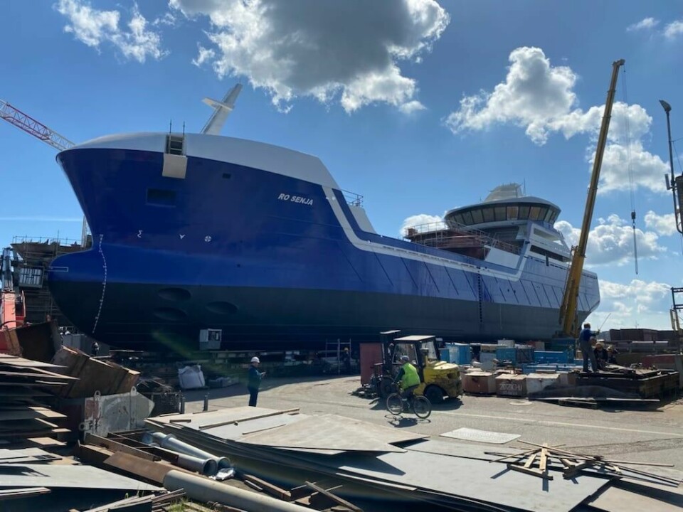 Brønnbåten «Ro Senja» blir nå sjøsatt i Polen. Fartøyet er Larsnes Mek. Verksted As sitt bygg nr 70. Foto: Skipskompetanse