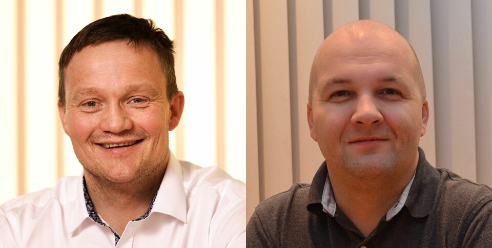 Daglig leder Roger Simonsen og produksjonsleder Rolf-Arne Reinholdtsen er begge enige om at storsmolt er veien videre og er spent på hvordan den store smolten på 840 gram vil klare seg i sjøen de neste månedene. Foto: Eidsfjord Sjøfarm. Daglig leder Roger Simonsen og produksjonsleder Rolf-Arne Reinholdtsen er begge enige om at storsmolt er veien videre og er spent på hvordan den store smolten på 840 gram vil klare seg i sjøen de neste månedene. Foto: Eidsfjord Sjøfarm.