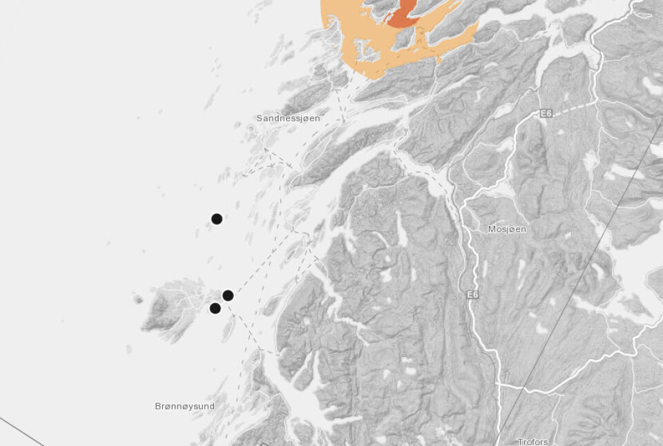 Vega Sjøfarm drifter en konsesjon i Vega kommune. Kart: Baretnswatch.no.