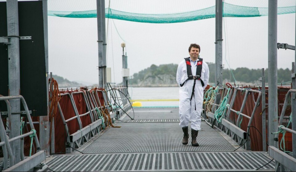 Lars Helge Stien på oppdrettsanlegg i Austevoll. Foto: Erlend Astad Lorentzen, Havforskningsinstituttet.