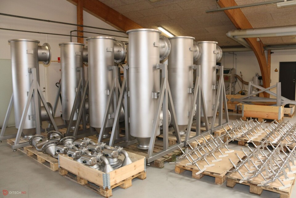 Ditech skal levere ti lusefiltre til ombygd supplybåt. Her klargjør selskapet filtrene for leveranse. Foto: Ditech.