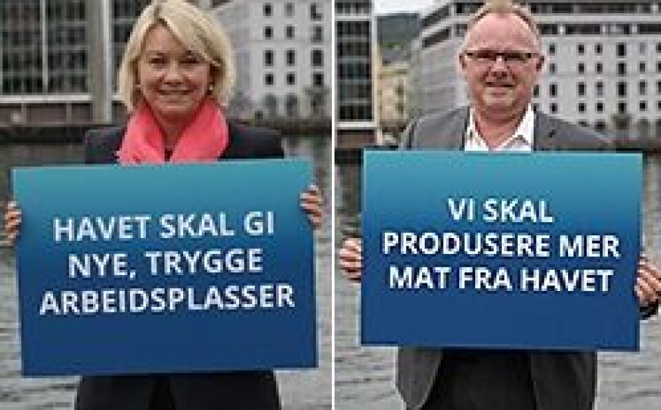 De to statsrådene i Nærings- og fiskeridepartementet under Havkonferansen i Bergen i fjor da havteknologisatsingen ble lansert. Foto: Nærings- og fiskeridepartementet.