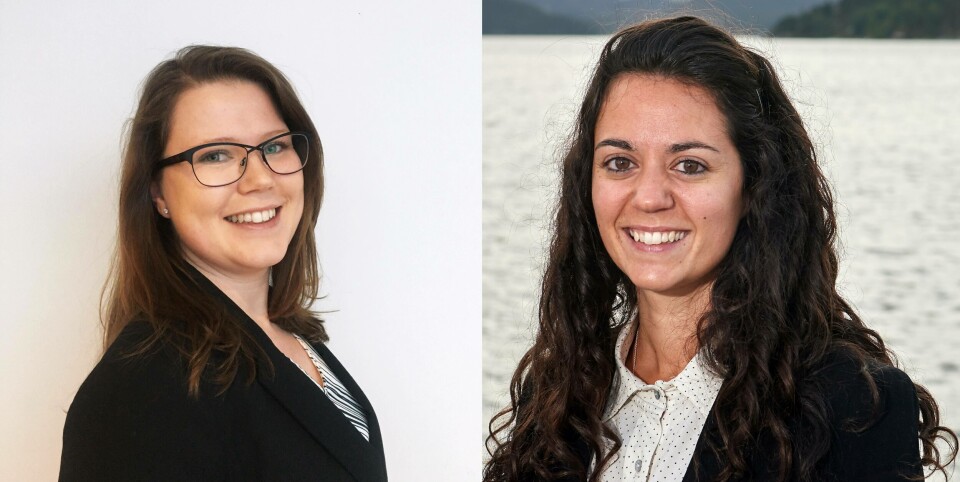 Marthe Austad, rensefisk-koordinator i Aqua Kompetanse og Lauris Boissonnot, Ph.D. FoU-koordinator i Aqua Kompetanse. Foto: Privat.