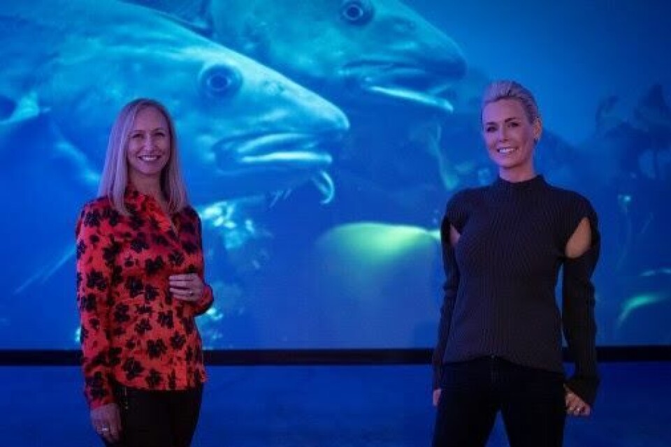 Samarbeider: Administrerende direktør i Norges sjømatråd, Renate Larsen (til venstre), og EATs grunnlegger og arbeidende styreleder Gunhild Stordalen. Foto: Norges sjømatråd