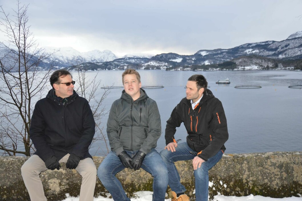 Fra venstre: Karim Kurmaly (Velamaris), Mads Martinsen (Skretting) og Erlend Haugarvoll (Lingalaks). Foto: Ole Andreas Drønen