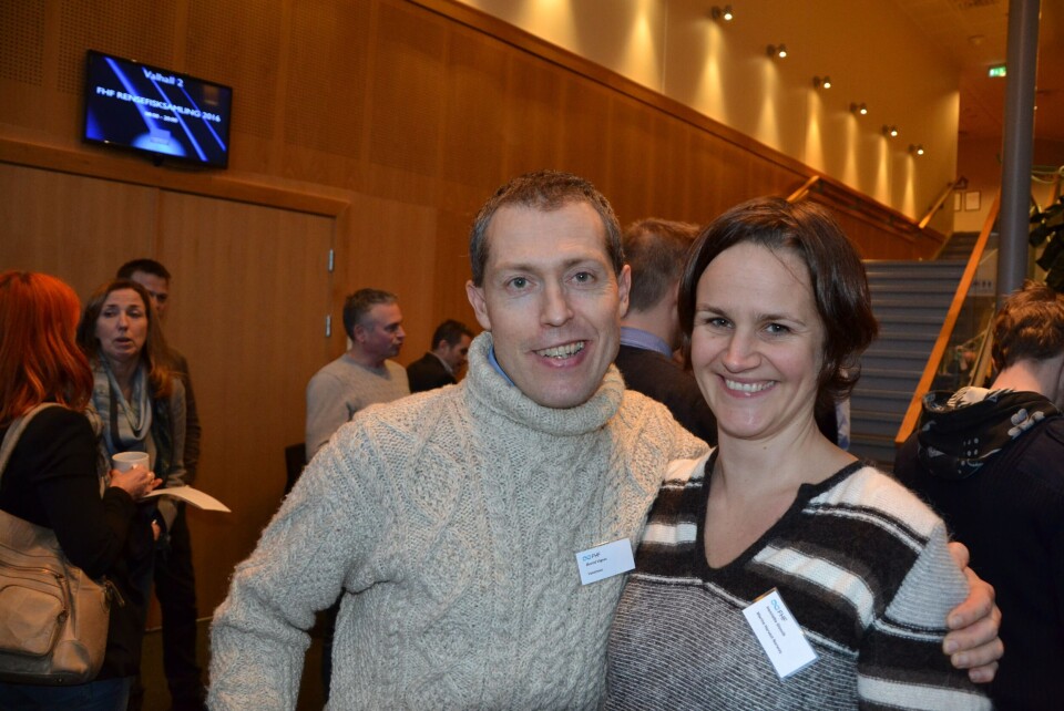Øyvind Vågnes fra Vaxxinova og Henriette Glosvik fra Marine Harvest under rensefiskkonferansen 2016.