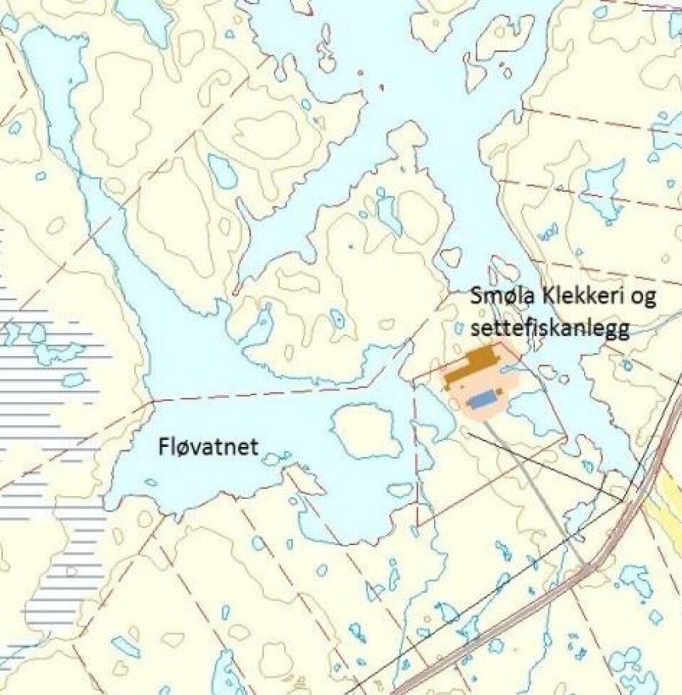 Figur 3: Situasjonskart over anlegget og hovedvannkilden Fløvatnet, 1:5000.