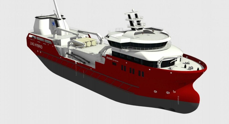 Verdens første LNG Hybrid brønnbåt er bestilt av Nordlaks og designet av NSK Ship Design. Foto: NSK Ship Design.